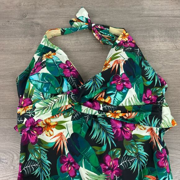 Swimsuits For All Green&Purple Tropical Halter Tie One Piece Swimsuit Sz.16 - Picture 6 of 16